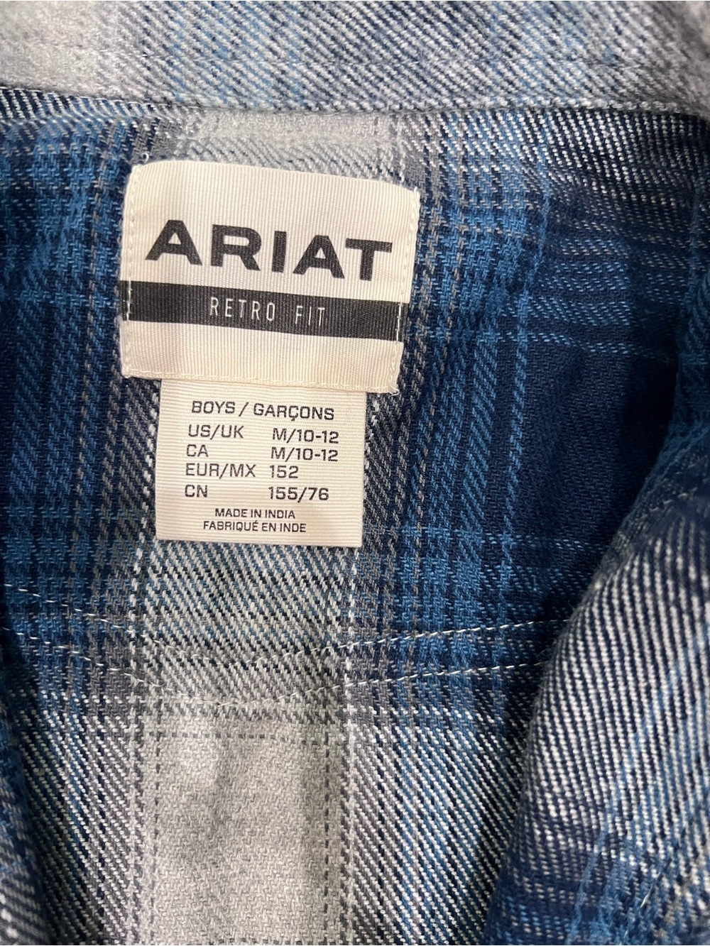 Ariat Boys Blue Plaid Flannel Pearl Snap Western Shirt - Picture 6 of 8